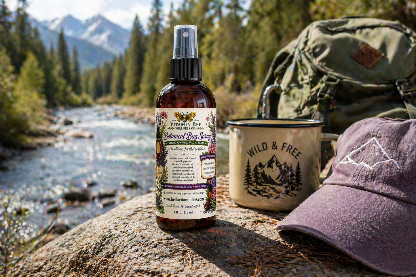 Natural bug spray for hiking and camping, botanical mosquito and tick repellent, DEET-free insect spray for outdoor adventures