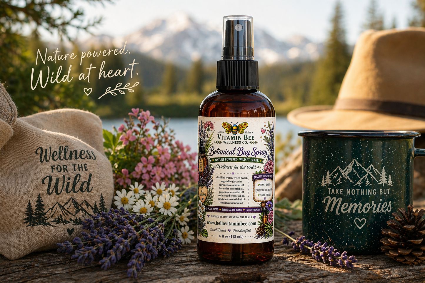 Natural bug spray for outdoor use, botanical mosquito and tick repellent, DEET-free and safe for kids during hiking and camping